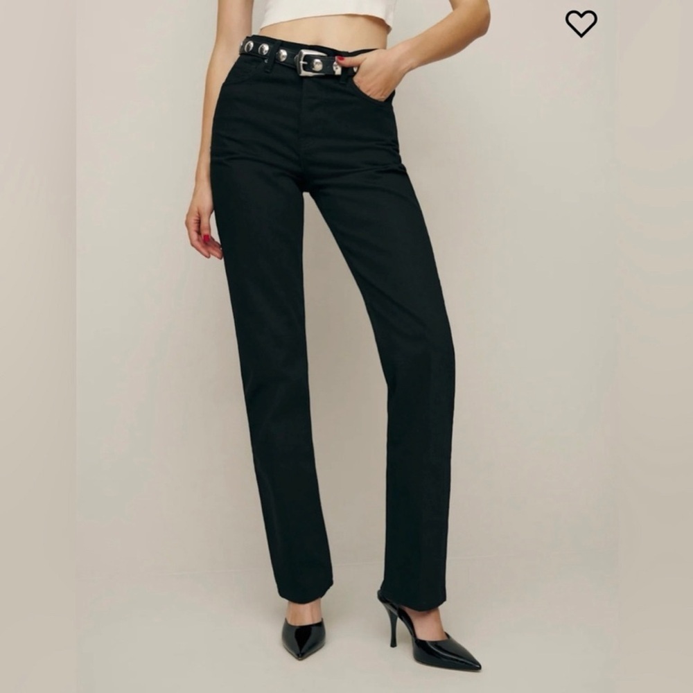 NWT Reformation x Camille Rowe Mid Rise Relaxed Straight Jeans Black 30